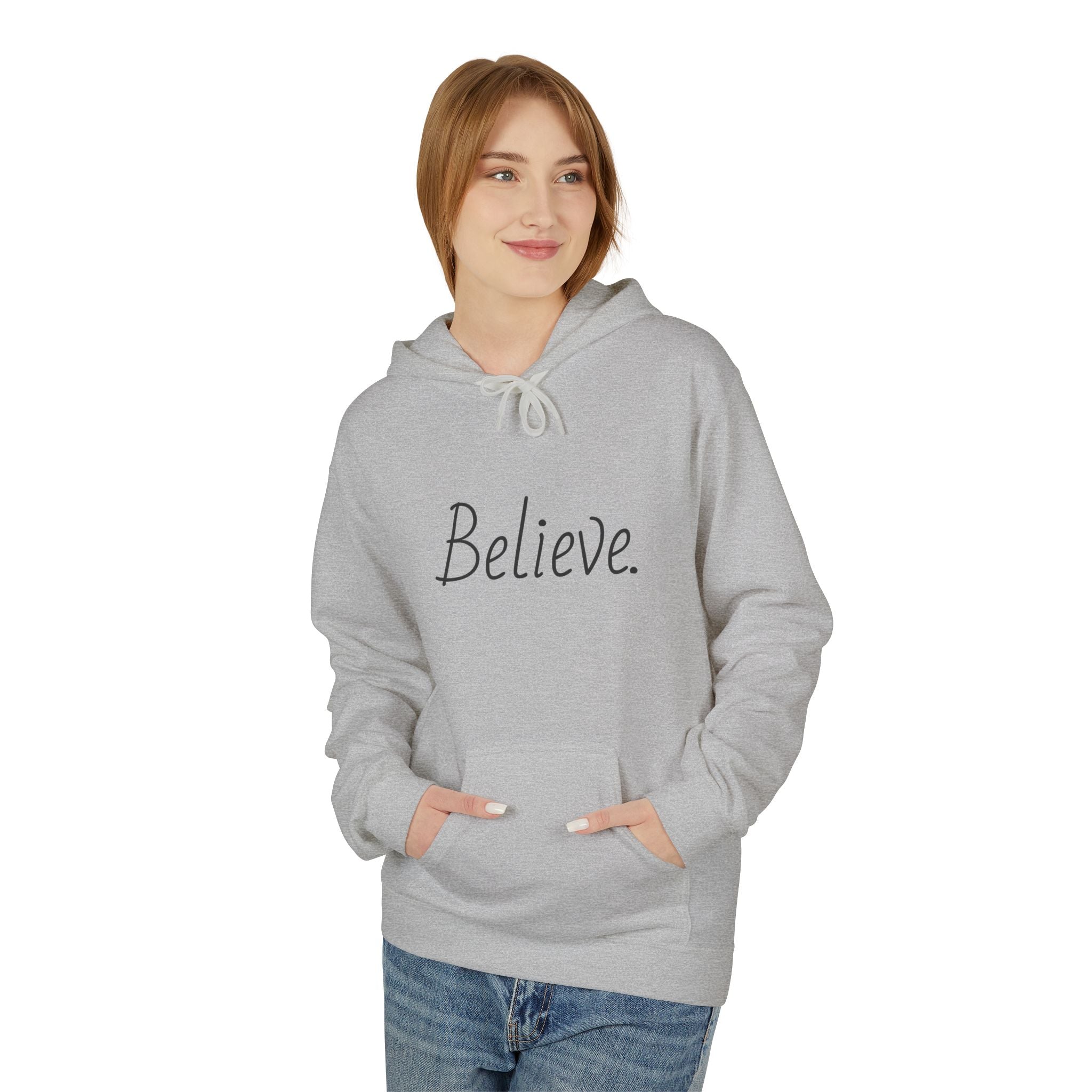 Believe Minimalist Hoodie — Inspirational Script Pullover This hoodie whispers quiet confidence. The simple "believe" on the chest feels like a small, steady reminder you can pull over when the day...